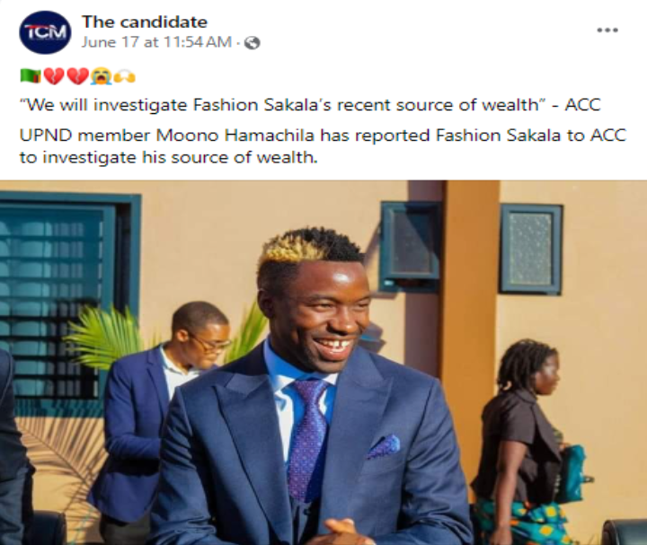 FALSE: ACC is not investigating Fashion Sakala’s source of wealth